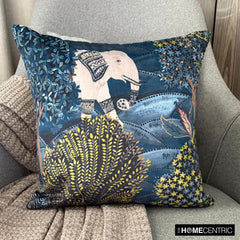 Trunk Tales - Blue Velvet Throw Cushion Cover