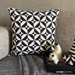 Black And White Cotton Throw Pillow Cover - Mono Illusion