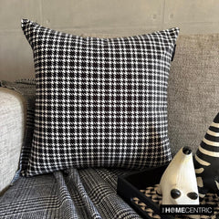 Black And White Cotton Throw Pillow Cover - Checkmate Hound