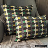 Green Shapes - Green Velvet Throw Cushion Cover