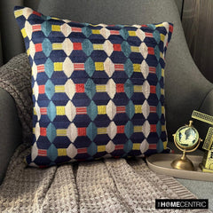 Blue Shapes - Blue Velvet Throw Cushion Cover