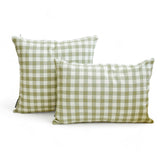Green Cotton Lumbar Cushion Cover - Grid Loom Green