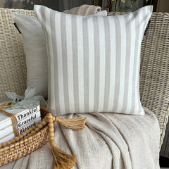 Beige Cotton Throw Cushion Cover - Stripe Plush Beige