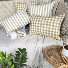 Ochre Cotton Throw Cushion Cover - Checkmate Ochre