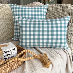 Aqua Cotton Lumbar Cushion Cover - Grid Loom Aqua