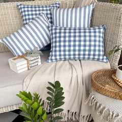 Blue Cotton Throw Cushion Cover - Stripe Plush Blue