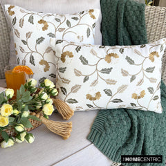 Amber Bloom - White Cotton  Throw Cushion Cover