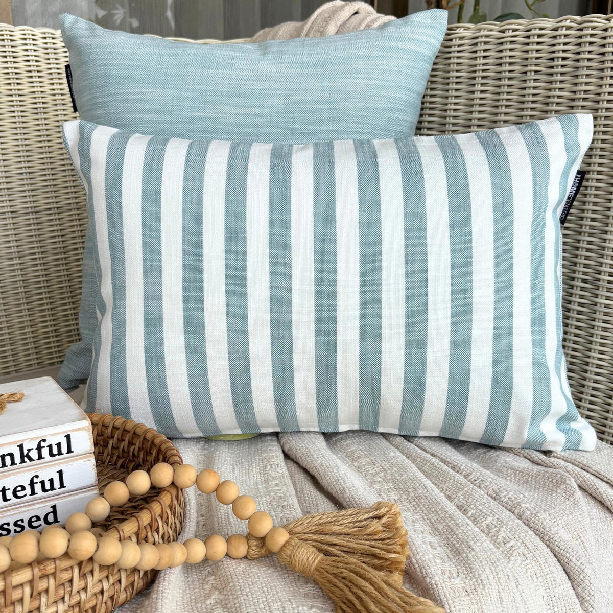 Aqua Cotton Lumbar Cushion Cover - Lush Lines Aqua