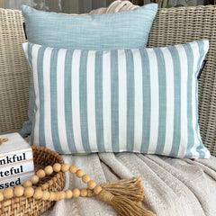 Aqua Cotton Lumbar Cushion Cover - Lush Lines Aqua
