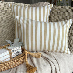 Ochre Cotton Throw Cushion Cover - Stripe Plush Ochre