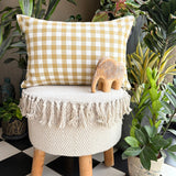 Ochre Cotton Lumbar Cushion Cover - Grid Loom Ochre