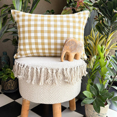 Ochre Cotton Lumbar Cushion Cover - Grid Loom Ochre