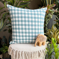 Aqua Cotton Throw Cushion Cover - Checkmate Aqua
