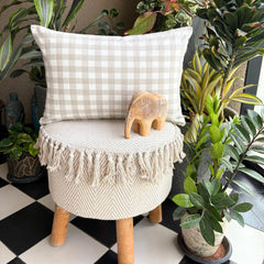 Beige Cotton Lumbar Cushion Cover - Grid Loom Beige