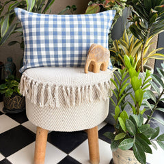 Blue Cotton Lumbar Cushion Cover - Grid Loom Blue