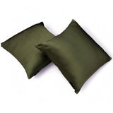 Olive Green Plain Satin Throw Cushion Cover - Dark Olive Green Slub Satin