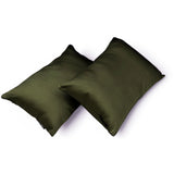 Olive Green Satin Lumbar Cushion Cover Pack of 2 - Dark Green Olive Slub Satin