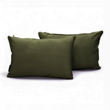 Olive Green Satin Lumbar Cushion Cover Pack of 2 - Dark Green Olive Slub Satin