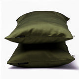 Olive Green Satin Lumbar Cushion Cover Pack of 2 - Dark Green Olive Slub Satin