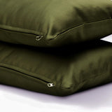 Olive Green Satin Lumbar Cushion Cover Pack of 2 - Dark Green Olive Slub Satin
