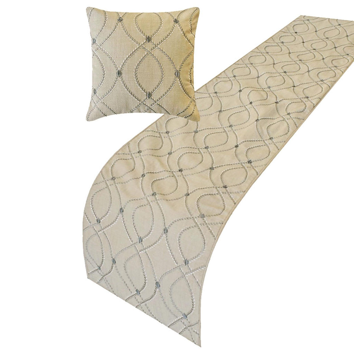 Broderie Belle - Cotton Linen Beige Decorative Bed Runner and Cushion Cover
