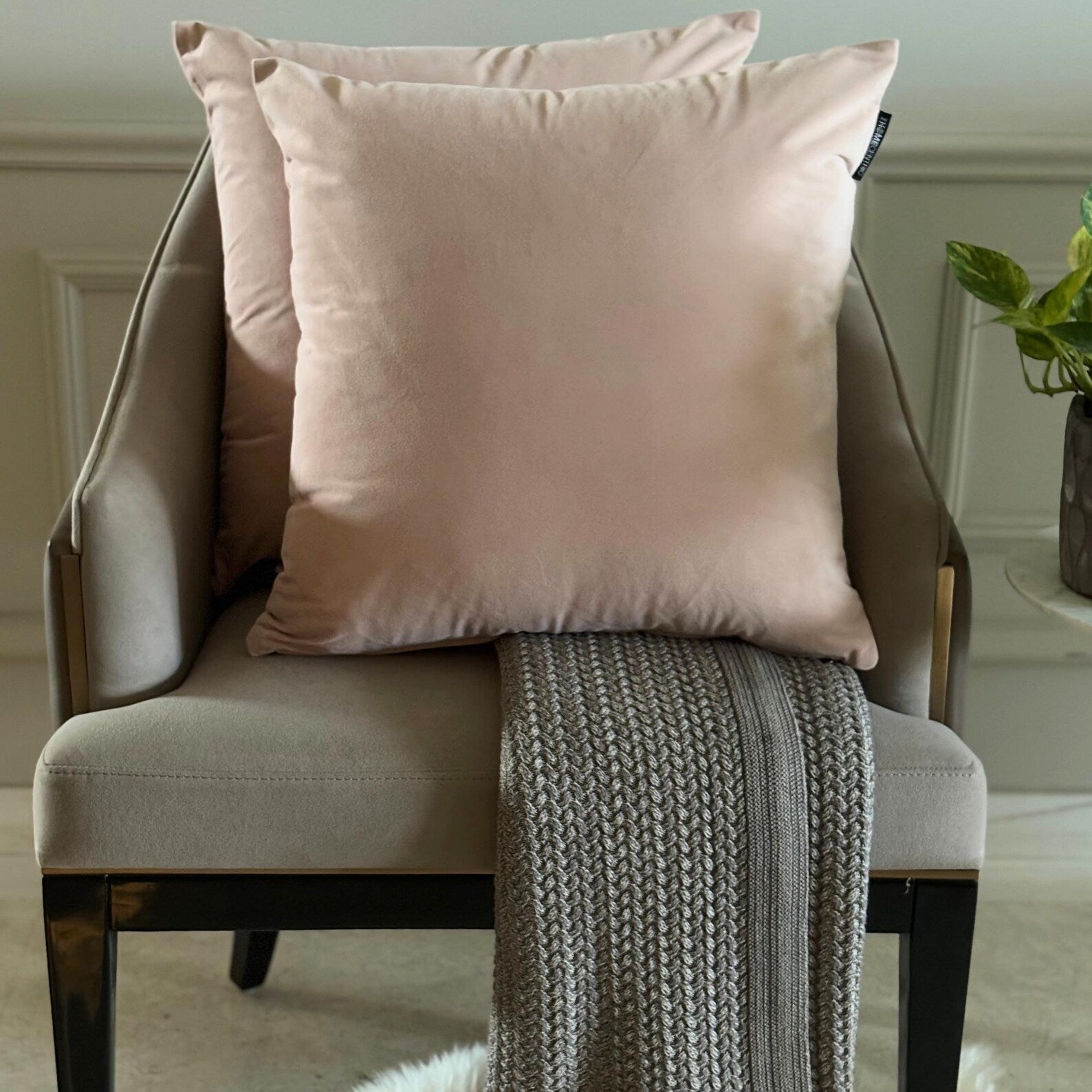 Pastel Peach Velvet Throw Cushion Cover