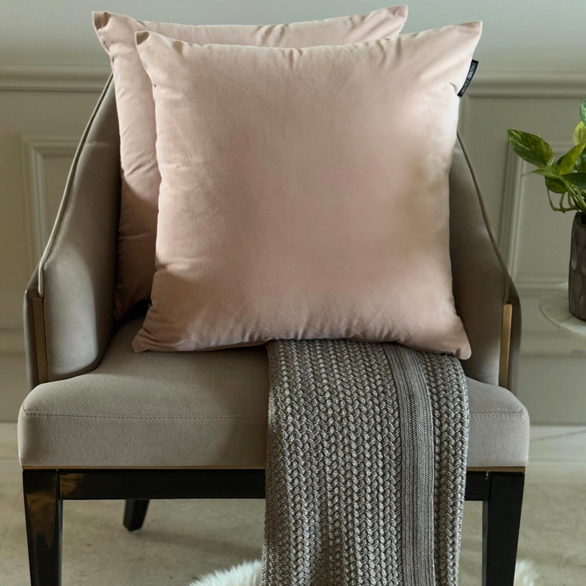 Pastel Peach Velvet Throw Cushion Cover