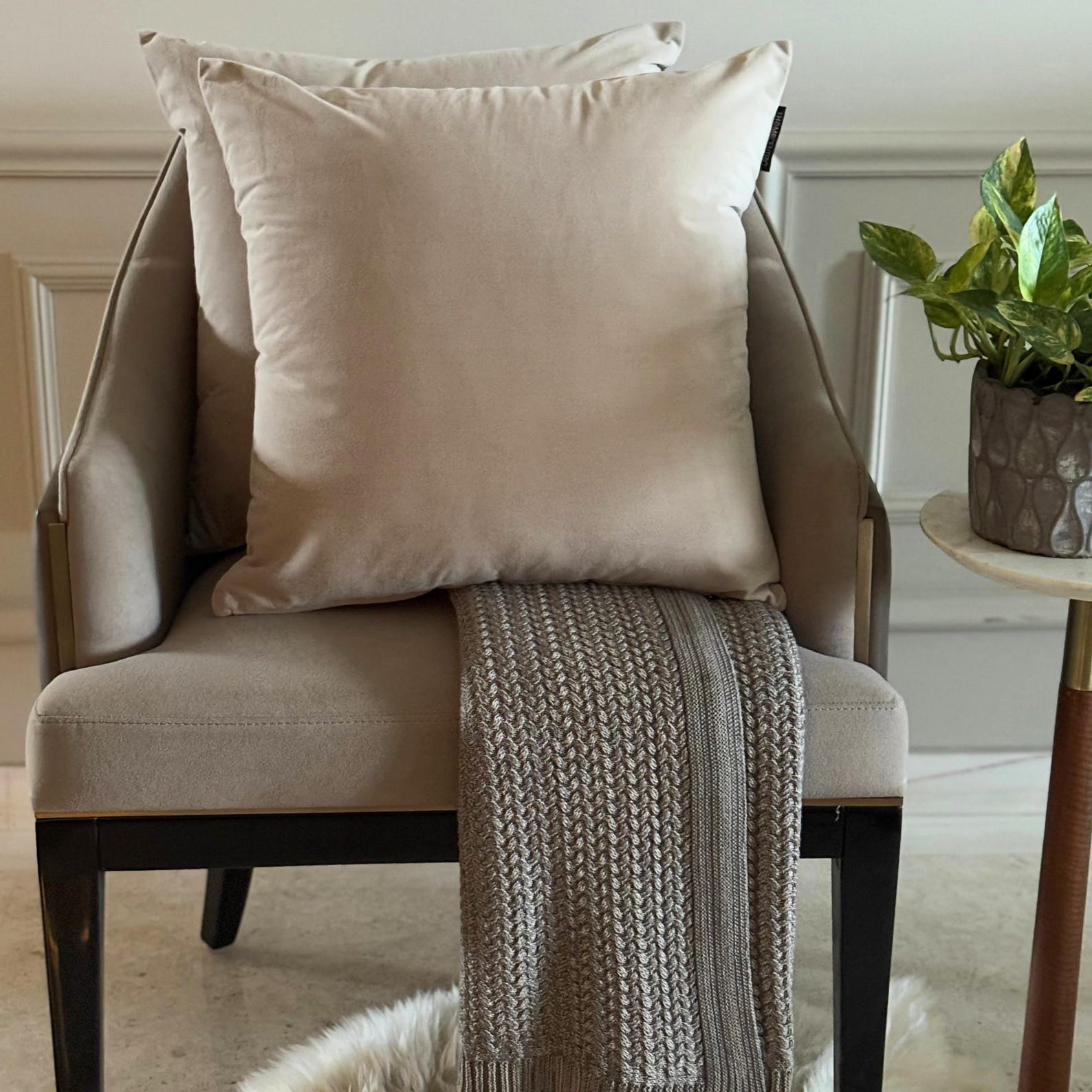 Fawn Velvet Throw Cushion Cover