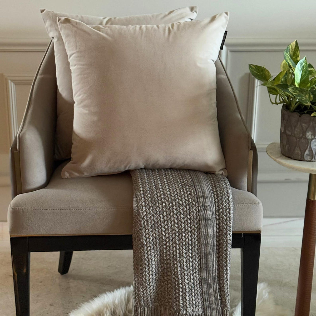 Fawn Velvet Throw Cushion Cover