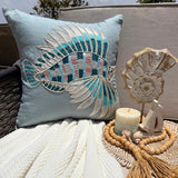 Dream Fish - Dull Blue Linen Throw Pillow Cover