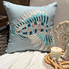 Dream Fish - Dull Blue Linen Throw Pillow Cover