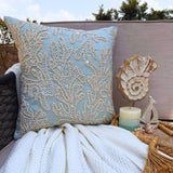 Pearly Sea Tangle - Light Blue Cotton Linen Throw Pillow Cover