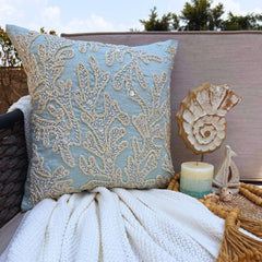 Pearly Sea Tangle - Light Blue Cotton Linen Throw Pillow Cover