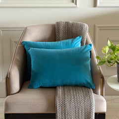 Turquoise Blue Velvet Lumbar Cushion Cover Pack of 2 - Turquoise Velvet Dream