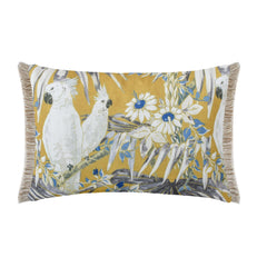 Yellow Cotton Lumbar Cushion Cover - Cockatoo Garden