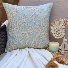 Pearly Sea Tangle - Light Blue Cotton Linen Throw Pillow Cover