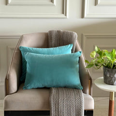 Aqua Blue Velvet Lumbar Cushion Cover Pack of 2 - Aqua Velvet Dream