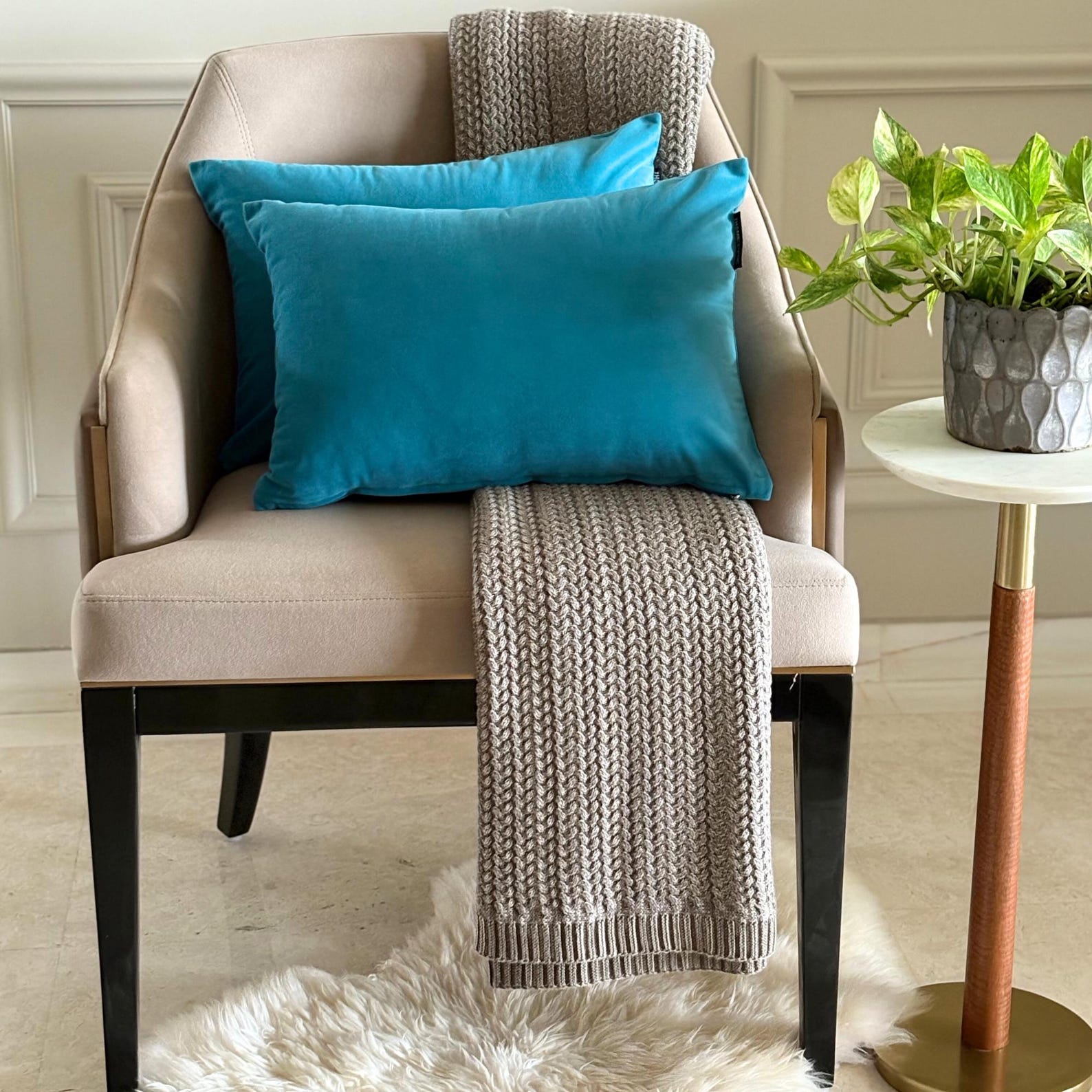 Turquoise Velvet Dream Lumbar Cushion Cover