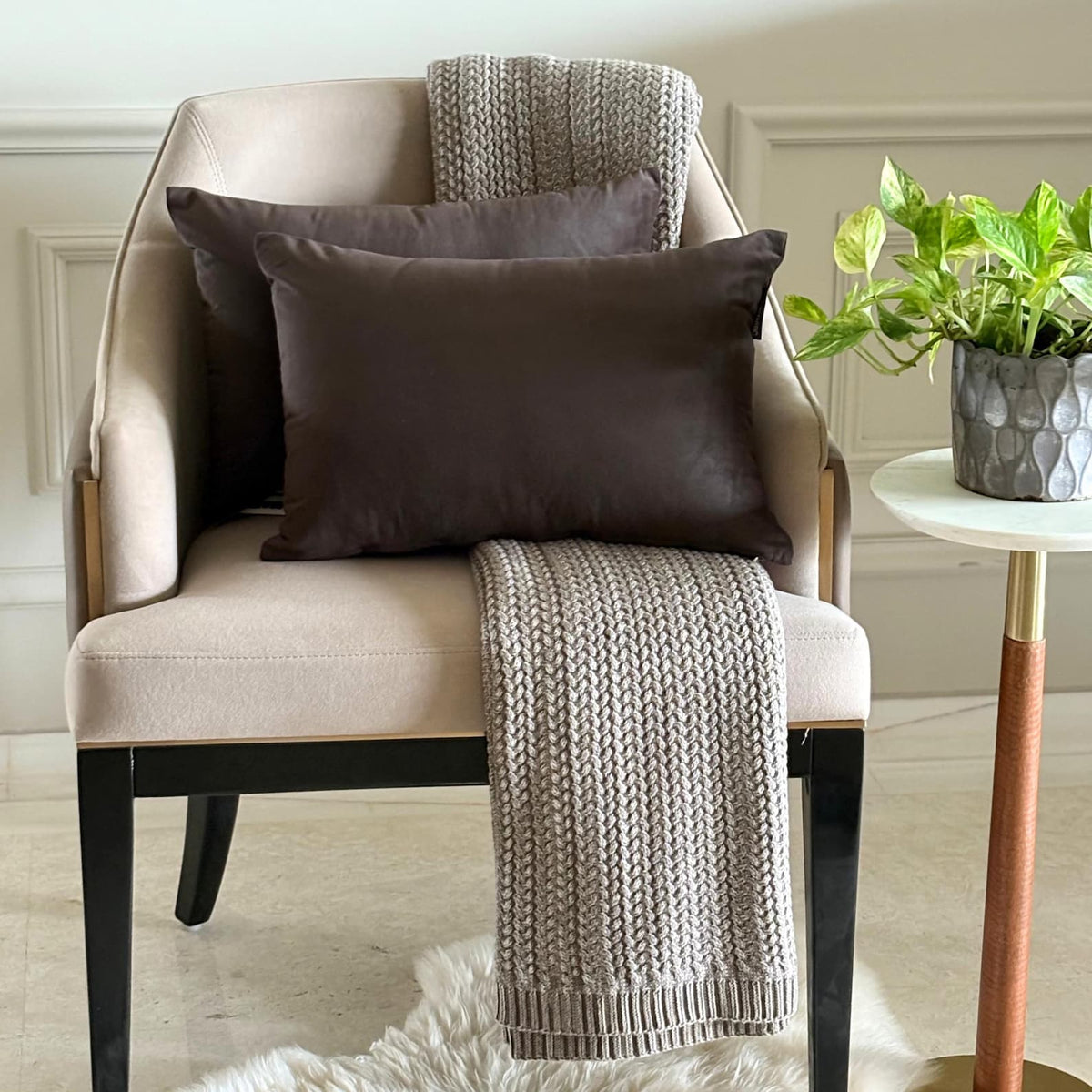 Dark Brown Velvet Dream Lumbar Cushion Cover
