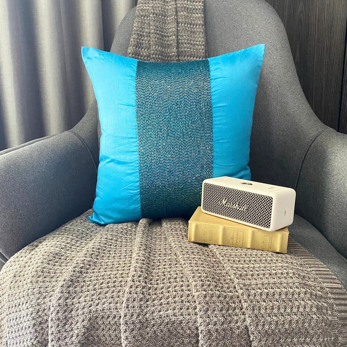 Aqua Center - Aqua Blue Art Silk Throw Pillow Cover