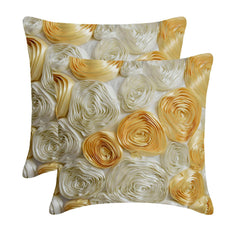 Gold N Ivory Blooms - Ivory & Gold Art Silk Decorative Euro Sham