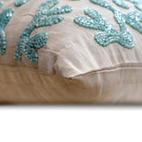 Sea Weeds - Aqua Blue & White Art Silk Decorative Euro Sham