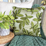 Leafy Days - Green Art Silk Throw Cushion Cover