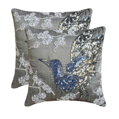 Silver Birdy - Gray Art Silk Decorative Euro Sham