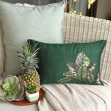 All About Leaves - Art Silk Dull Green Decorative Lumbar Cushion Cover