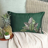 All About Leaves - Art Silk Dull Green Decorative Lumbar Cushion Cover