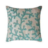 Sea Weeds - Aqua Blue & White Art Silk Decorative Euro Sham