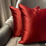 Deep Red Slub Satin - Red Satin Throw Pillow Cover