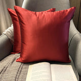 Deep Red Slub Satin - Red Satin Throw Pillow Cover