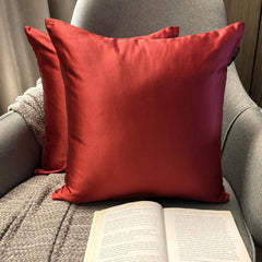 Red Satin Throw Pillow Cover - Deep Red Slub Satin
